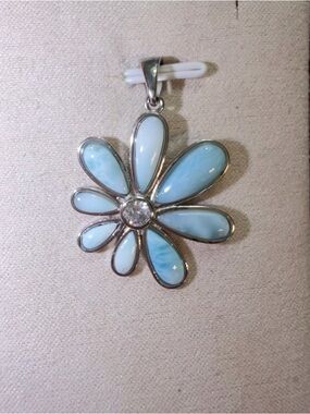 Larimar and CZ flower pendant